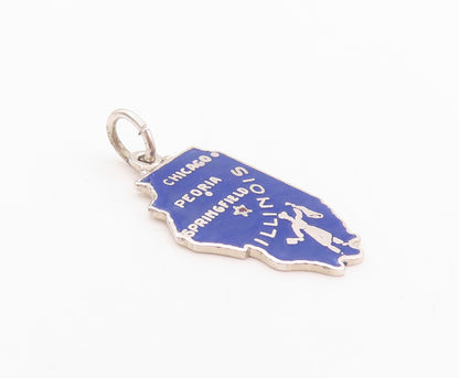 925 Sterling Silver Vintage Pendant Blue Enameled Illinois State Pride  PT24773