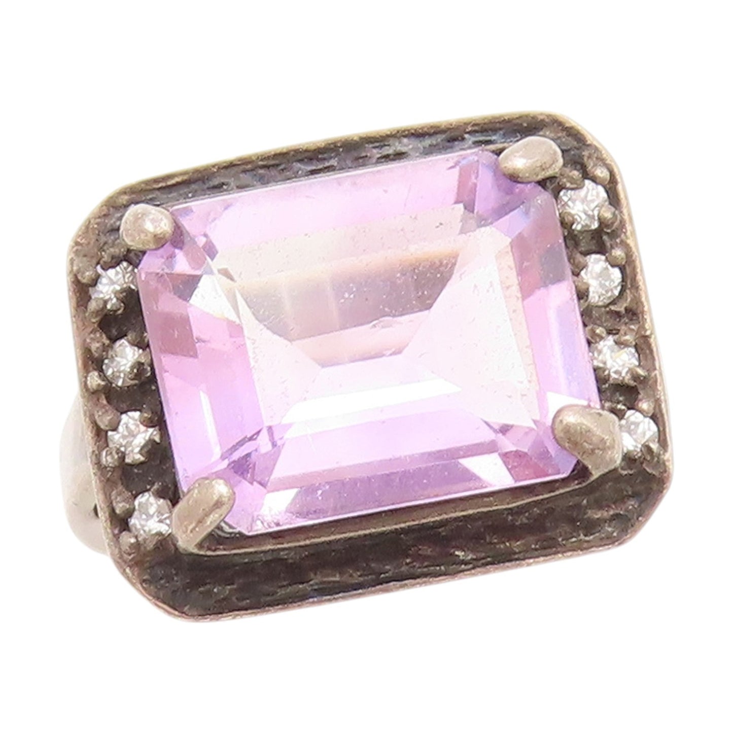 925 Sterling Silver Vintage Ring Amethyst & Topaz Geometric Band  Sz 6  RG33848