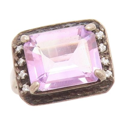 925 Sterling Silver Vintage Ring Amethyst & Topaz Geometric Band  Sz 6  RG33848