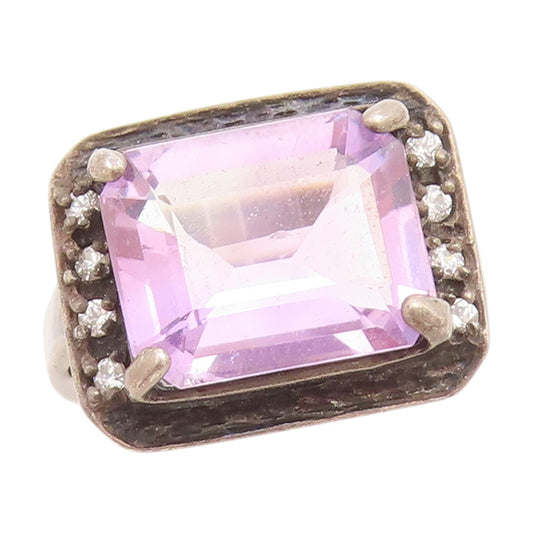 925 Sterling Silver Vintage Ring Amethyst & Topaz Geometric Band  Sz 6  RG33848