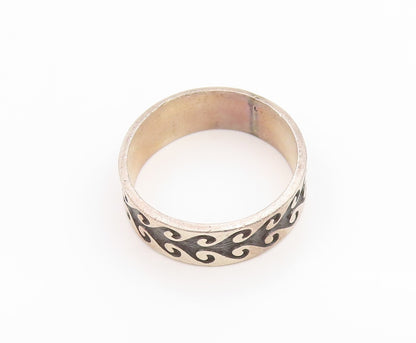 925 Sterling Silver Vintage Ring Classic Carved Ocean Wave Band  Sz 14  RG35503