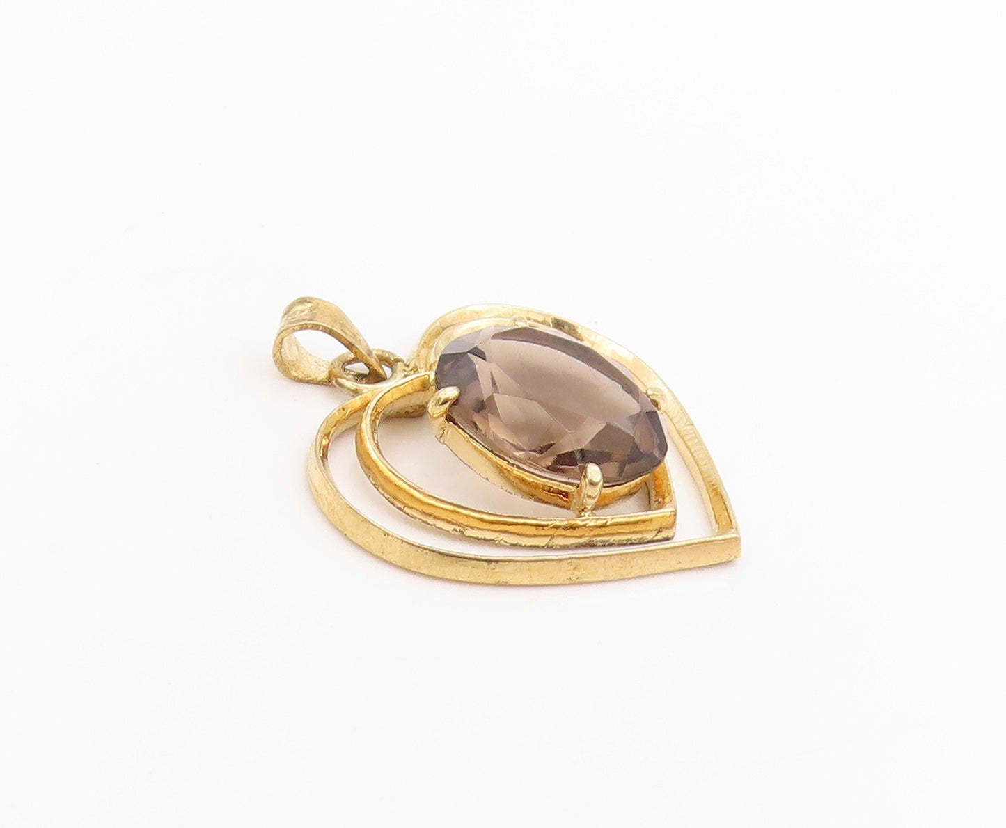 925 Sterling Silver Vintage Pendant Gold Plated Smoky Quartz Love Heart  PT24907