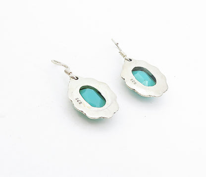 925 Sterling Silver Vintage Aqua Chalcedony Swirl Dangle Earrings EG3619