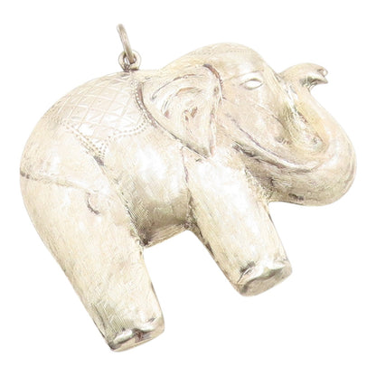 925 Sterling Silver Vintage Pendant Classic Etched Majestic Elephant  PT26011