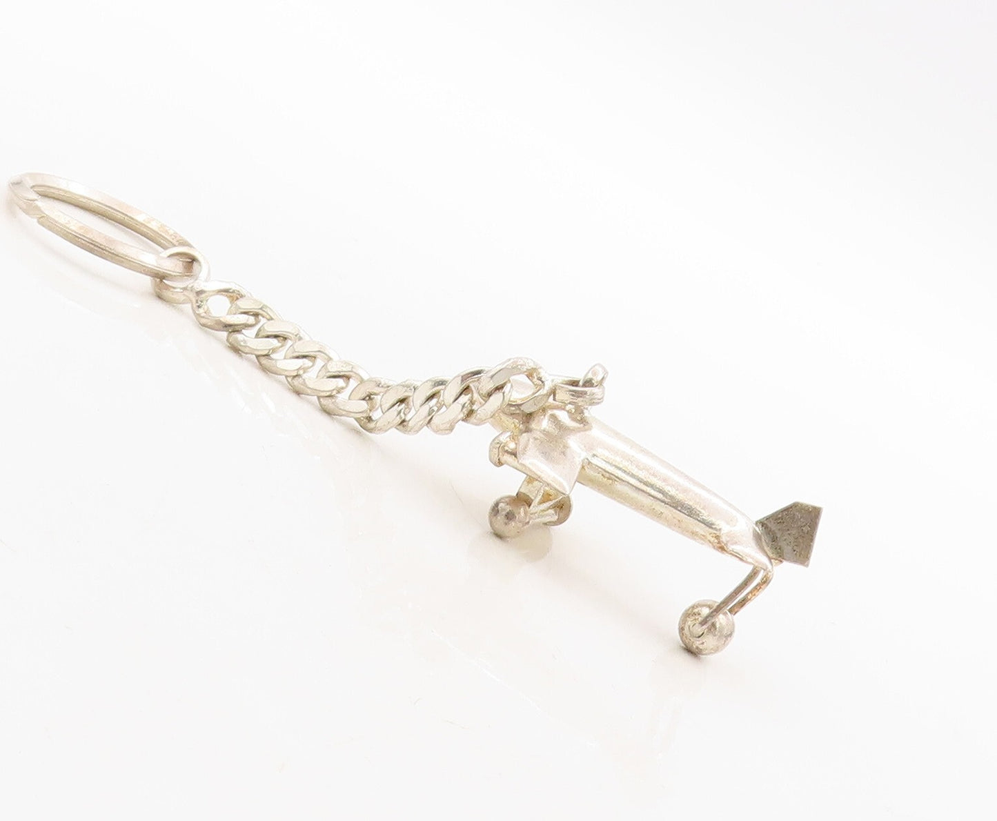 925 Sterling Silver Vintage Key Chain Solid Cutout Moving Airplane TR3837