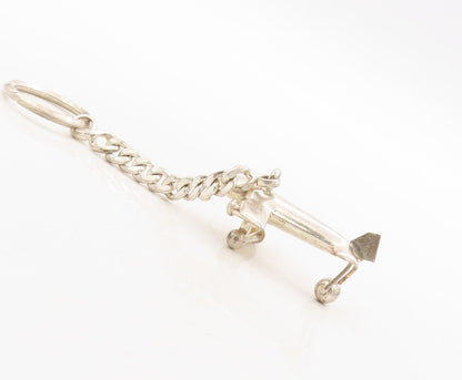925 Sterling Silver Vintage Key Chain Solid Cutout Moving Airplane TR3837