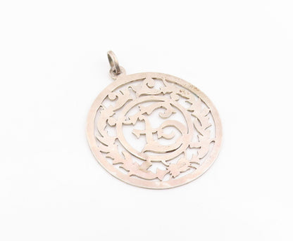 925 Sterling Silver Vintage Pendant Etched Openwork Floral Medallion  PT25665