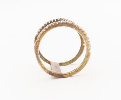925 Sterling Silver Vintage Ring Gold Plated Bordered Topaz Sz 6.5  RG27991