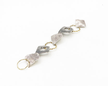 925 Silver & 14K GOLD  Vintage 2 Tone Sculpted Modernist Chain Bracelet BT7763