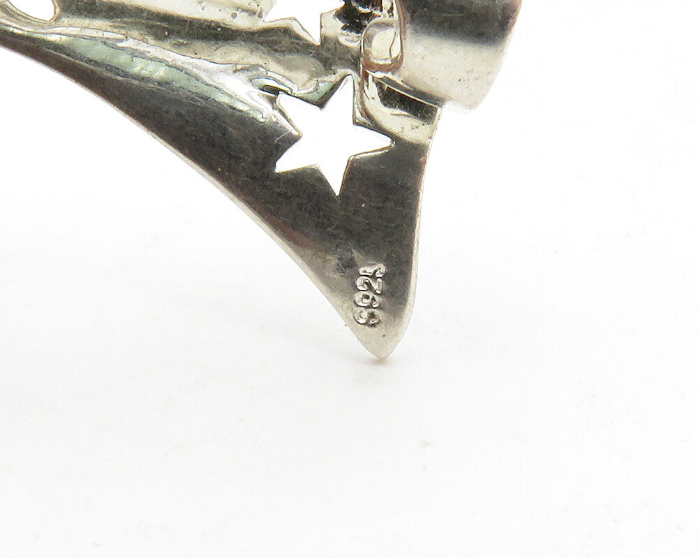 925 Sterling Silver  Shiny Petite Moon & Stars Cutout Drop Pendant  PT10413