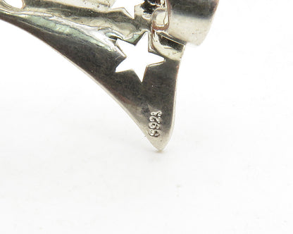 925 Sterling Silver  Shiny Petite Moon & Stars Cutout Drop Pendant  PT10413