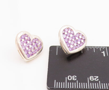 925 Sterling Silver Vintage Earrings Round Cut Amethyst Love Heart  EG13640