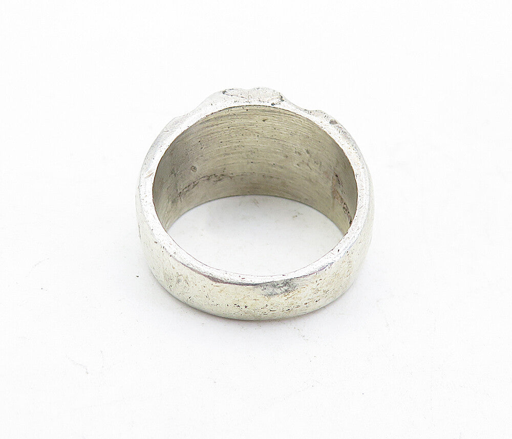 MEXICO 925 Sterling Silver Vintage Sculpted Detail Band Ring Sz 7 RG5502