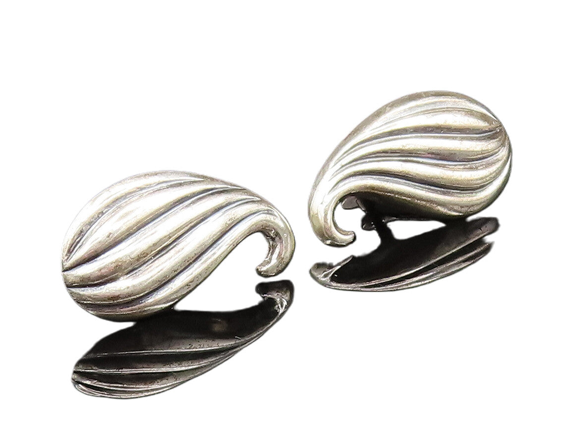 JEWELART 925 Silver  Vintage Unique Ribbed Swirl Screw Back Earrings  EG11934