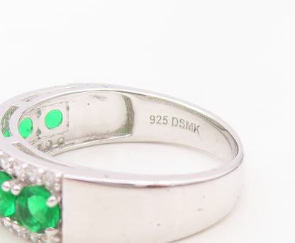 925 Sterling Silver Vintage Ring Round Peridot & CZ Bands  Sz 7.5  RG30145