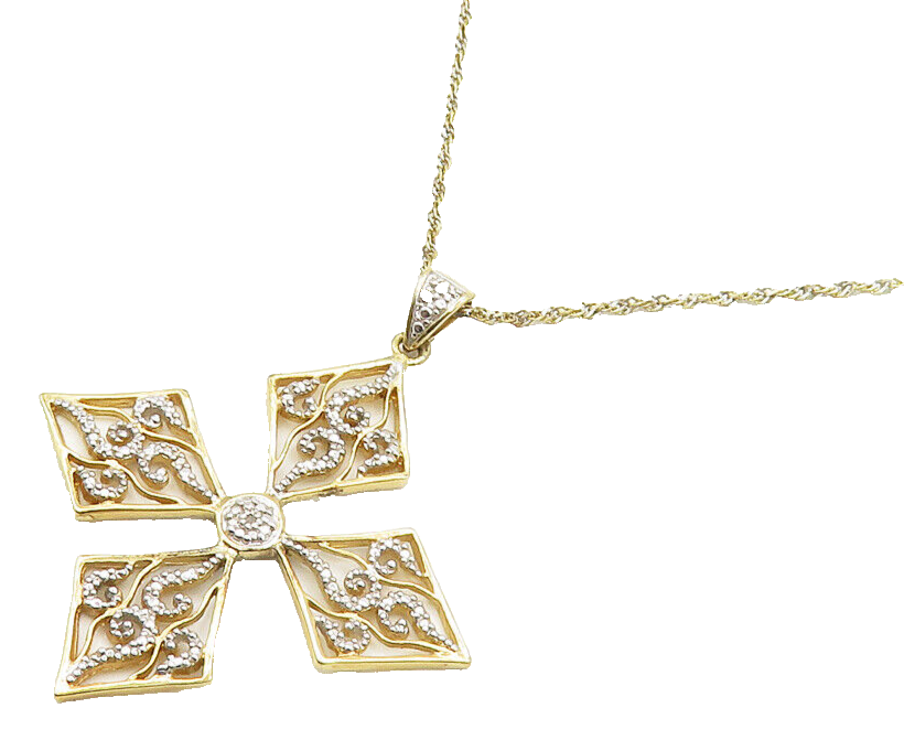 925 Sterling Silver  Shiny Genuine Diamond Two Tone Chain Necklace  NE2795