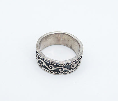 925 Sterling Silver  Vintage Dark Tone Swirl Pattern Band Ring Sz 5.5  RG8269