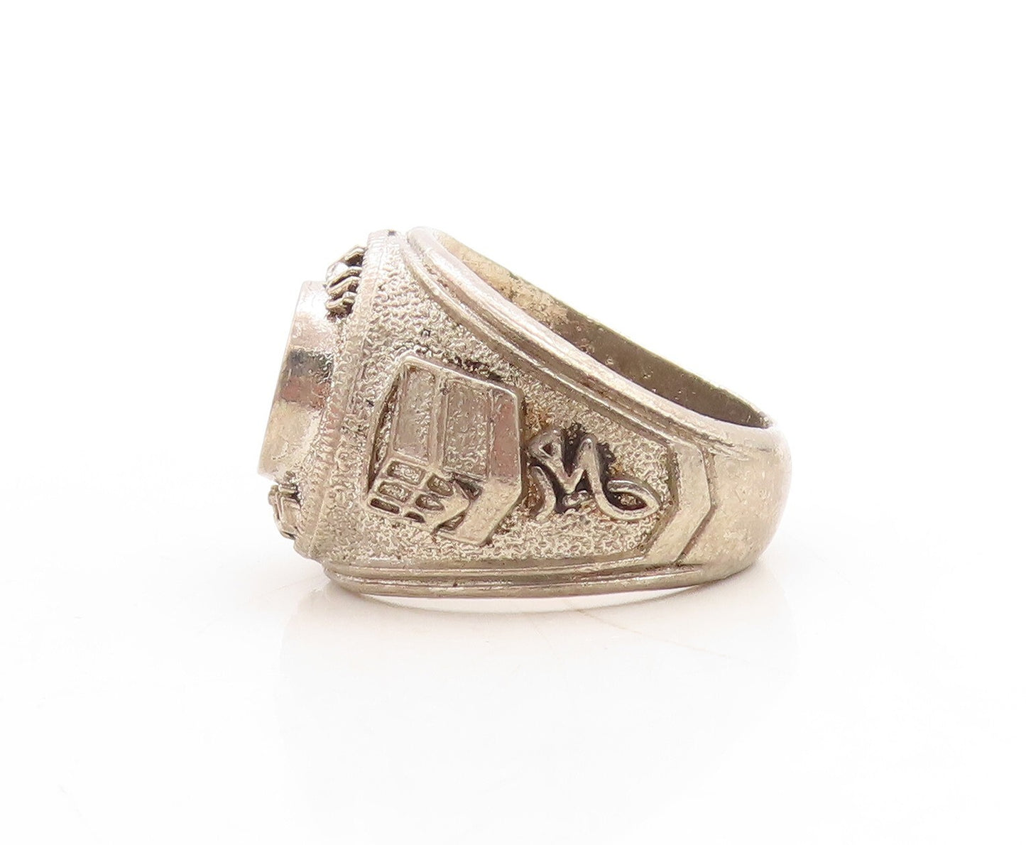 925 Sterling Silver Vintage Ring Dark Tone Allah Etched In Urdu  Sz 7.5  RG31549