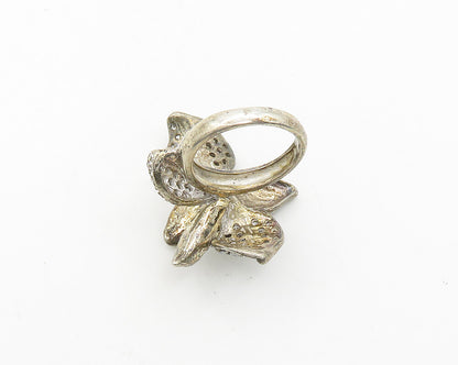 925 Silver  Vintage Cubic Zirconia Flower Motif Cocktail Ring Sz 4.5  RG19842