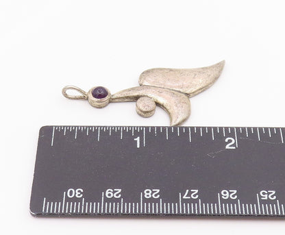 925 Sterling Silver Vintage Pendant Cabochon Amethyst Modernist Spirit  PT26370
