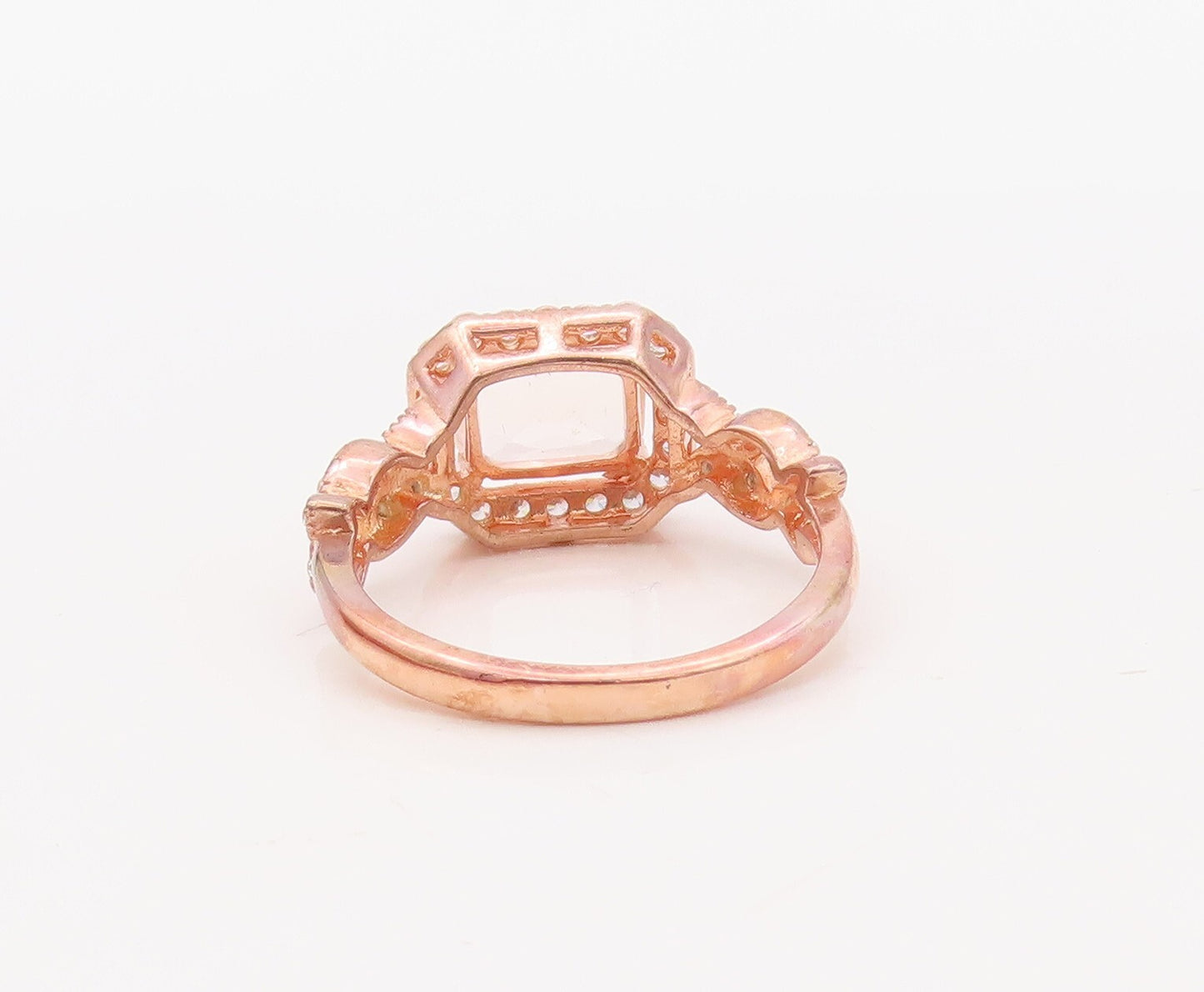 925 Sterling Silver Vintage Ring Rose Gold Plated Morganite & CZ Sz 7  RG30635