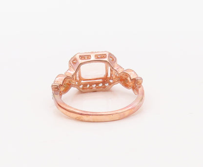 925 Sterling Silver Vintage Ring Rose Gold Plated Morganite & CZ Sz 7  RG30635