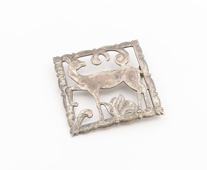 925 Sterling Silver Vintage Brooch Pin MAISON BIRKS Openwork Deer Frame  BP12658