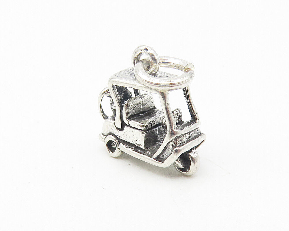 925 Sterling Silver  Vintage Shiny Petite Golf Cart Sports Pendant  PT9077