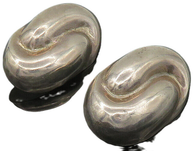 MEXICO 925 Silver  Vintage Swirl Dome Heavy Non Pierce Earrings  EG10512