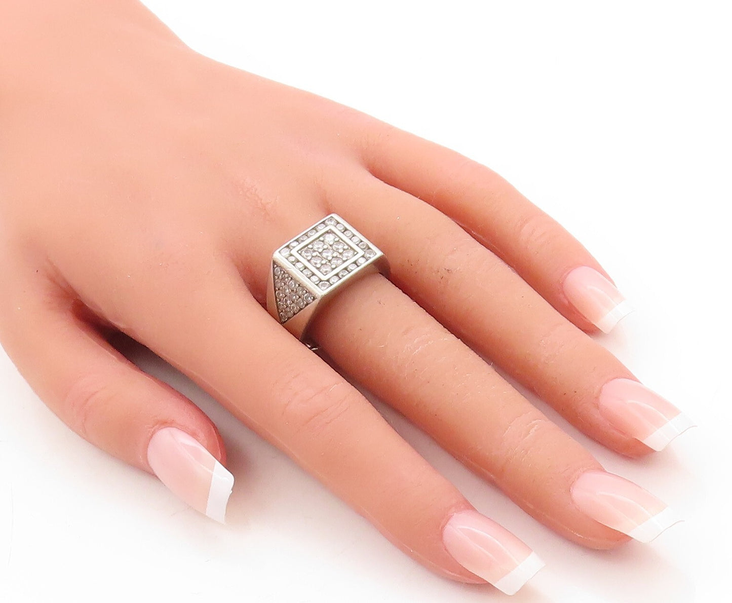 925 Sterling Silver Vintage Ring Brutalist Square Cutout CZ Inlay Sz 10  RG31330