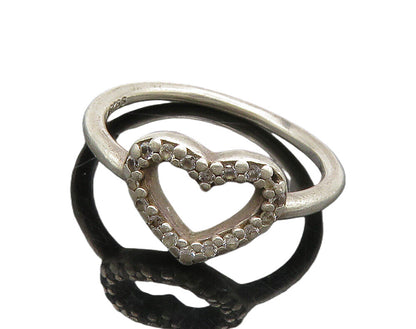 PANDORA 925 Silver  Vintage Topaz Open Love Heart Band Ring Sz 7.5  RG16267