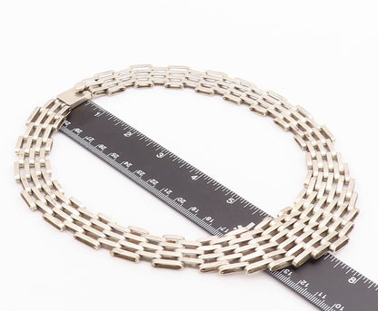 925 Sterling Silver Vintage Necklace MEXICO Hinged Slabs Link Broad Band  NE4300