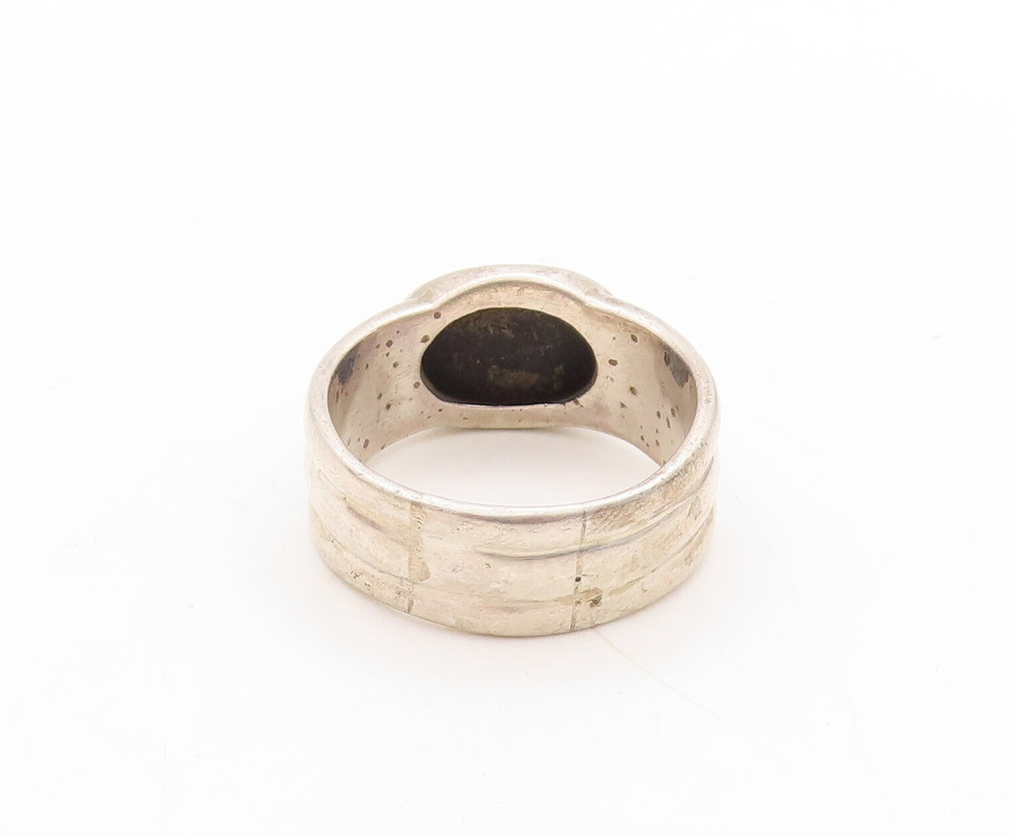 925 Sterling Silver Vintage Ring Carved Band Cabochon Oval Onyx  Sz 12.5 RG31443