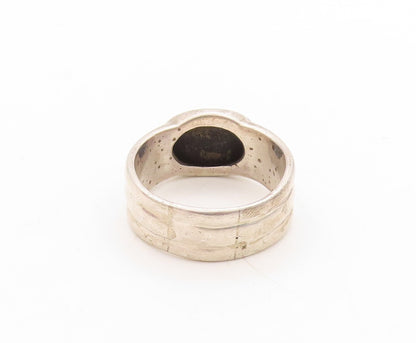 925 Sterling Silver Vintage Ring Carved Band Cabochon Oval Onyx  Sz 12.5 RG31443