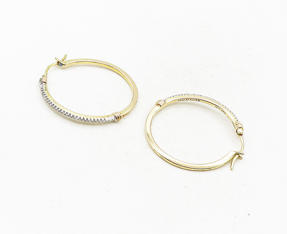925 Sterling Silver  Genuine Diamonds Shiny Gold Plated Hoop Earrings  EG4976