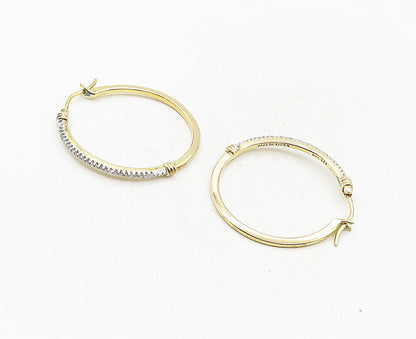 925 Sterling Silver  Genuine Diamonds Shiny Gold Plated Hoop Earrings  EG4976
