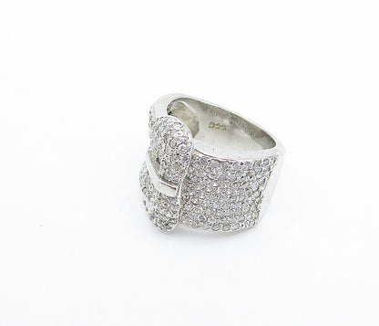 925 Sterling Silver  Cubic Zirconia Belt Buckle Motif Band Ring Sz 6  RG3634