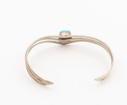 NAVAJO 925 Silver  Vintage Spit Band Solid Turquoise Cuff Bracelet  BT10087