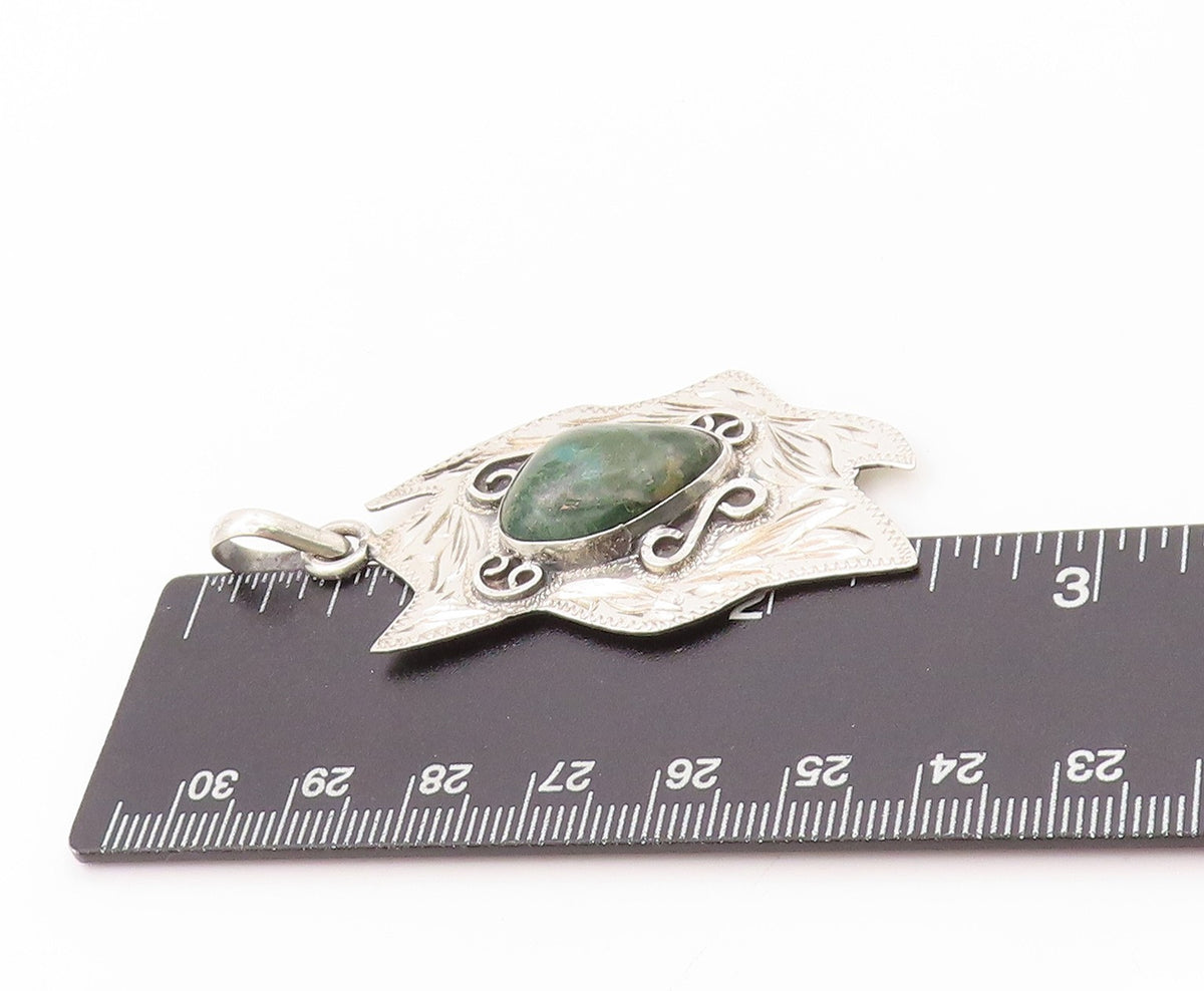 925 Sterling Silver Vintage Pendant Amorphas Turquoise Stamped Design  PT24109