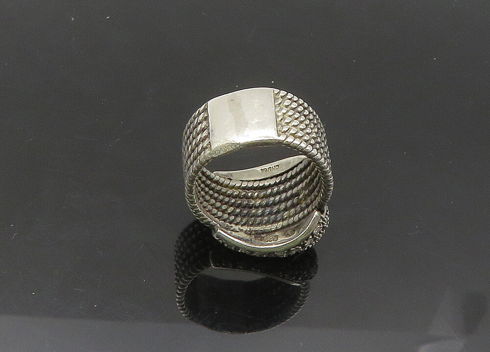 925 Sterling Silver  Vintage Genuine Diamonds Buckle Band Ring Sz 6  RG21797