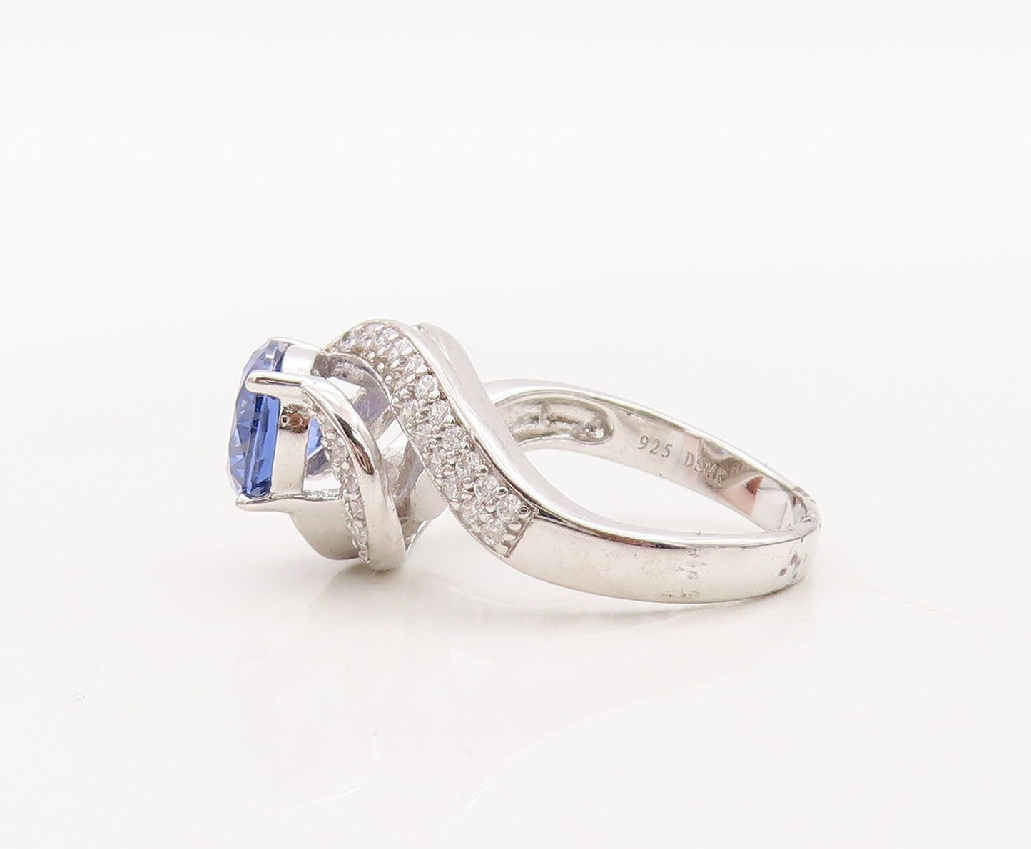925 Sterling Silver Vintage Ring Designer Sapphire Spiral CZ Inlay Sz 7  RG30892