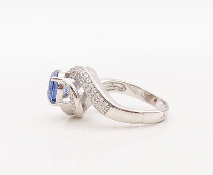 925 Sterling Silver Vintage Ring Designer Sapphire Spiral CZ Inlay Sz 7  RG30892