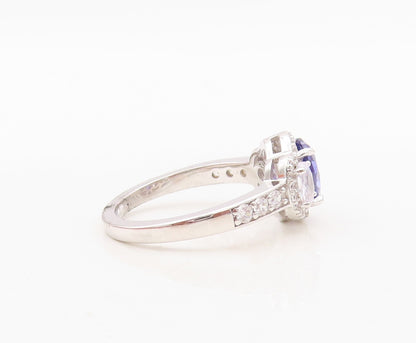 925 Sterling Silver Vintage Ring Oval Cut Sapphire Halo CZ Band  Sz 7  RG30459