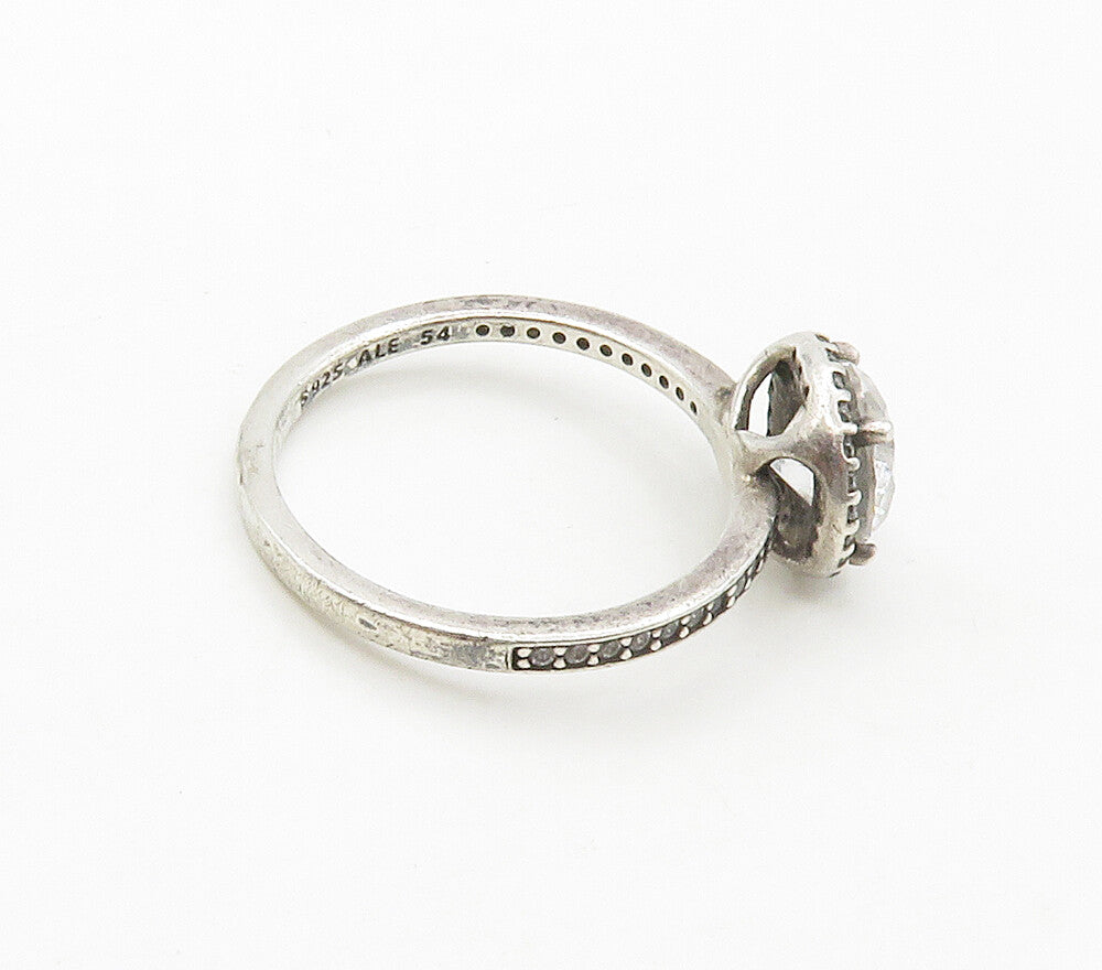 PANDORA 925 Silver  Vintage Cubic Zirconia Solitaire Accent Ring Sz 7  RG16551