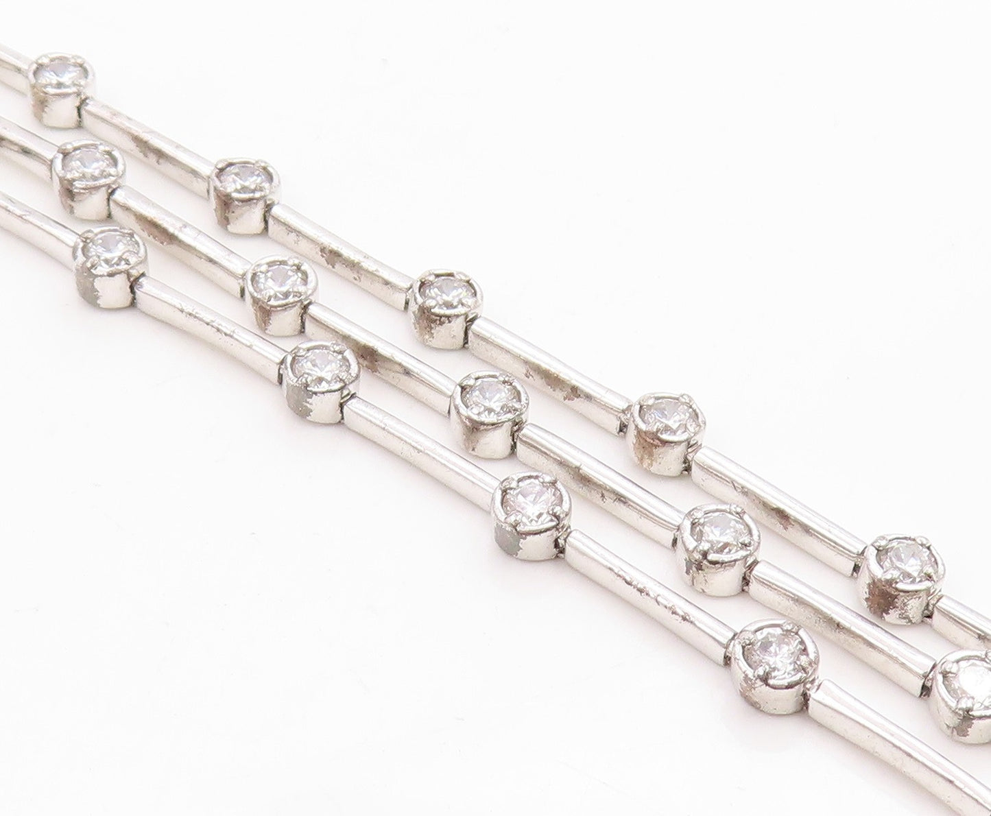 925 Sterling Silver Vintage Bracelet Bezel Set Topaz Multi Strand Link  BT12082
