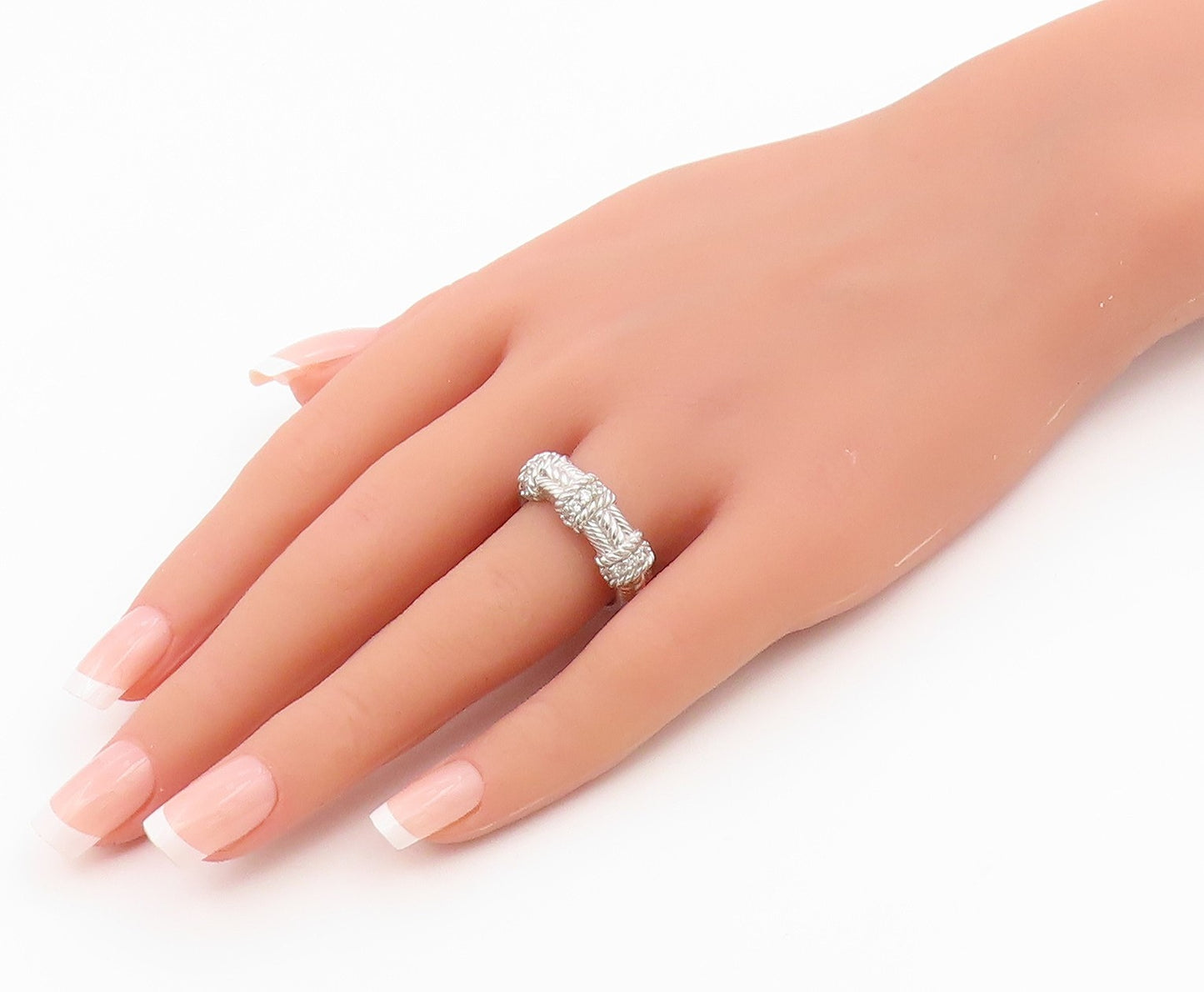 925 Sterling Silver Vintage Ring JUDITH RIPKA CZ Twisted Rope Band Sz 8 RG36515