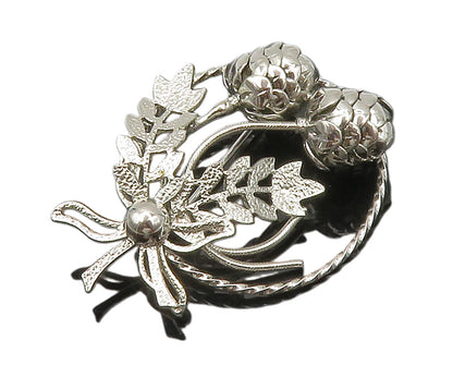 925 Sterling Silver  Vintage Shiny Floral Leaf Ribbon Bow Brooch Pin  BP6092
