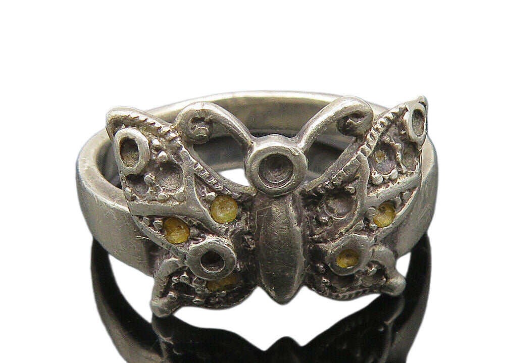 925 Sterling Silver   Vintage Butterfly Motif Smooth Band Ring Sz 7  RG11634
