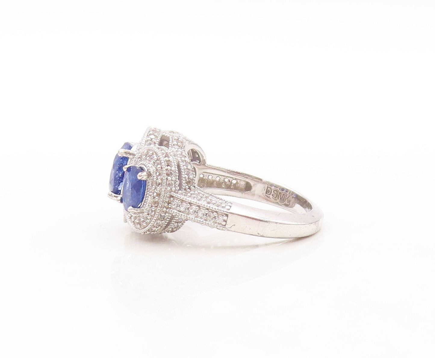 925 Sterling Silver Vintage Ring Oval Sapphire Halo CZ Inlay  Sz 7  RG30943