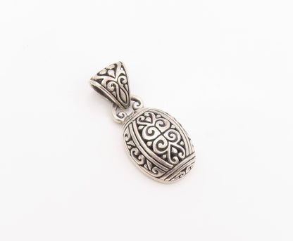925 Sterling Silver Vintage Pendant Intricate Scrollwork Oval Dome Charm PT26136